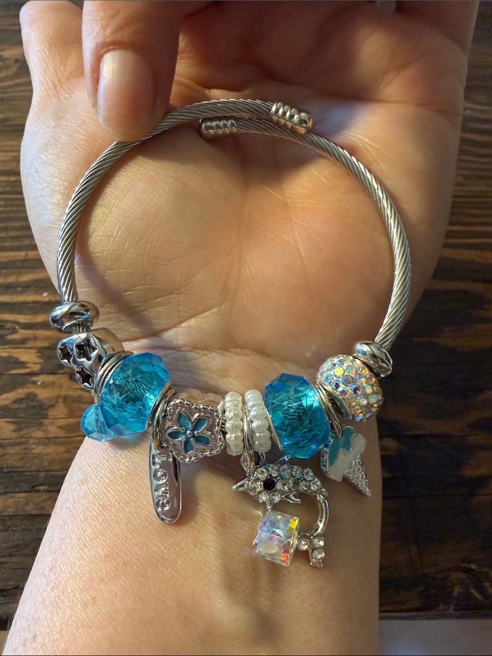 Silver Blue Charm Bracelet Charm Bracelet with Silver Tones and Rhinestones
